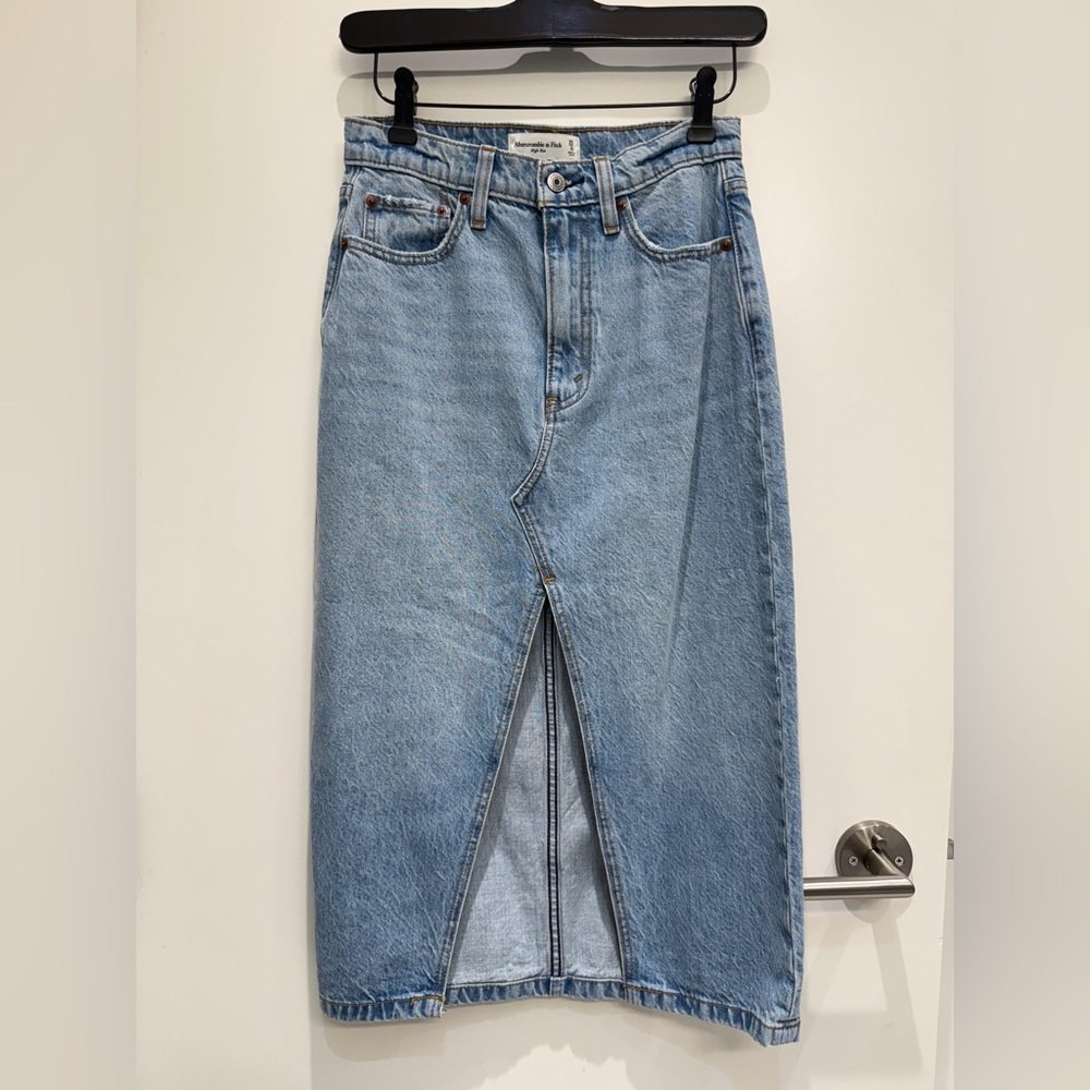 Abercrombie & Fitch Light Blue Denim Midi Skirt